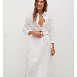 Mango White Button-Up Shirt Dress